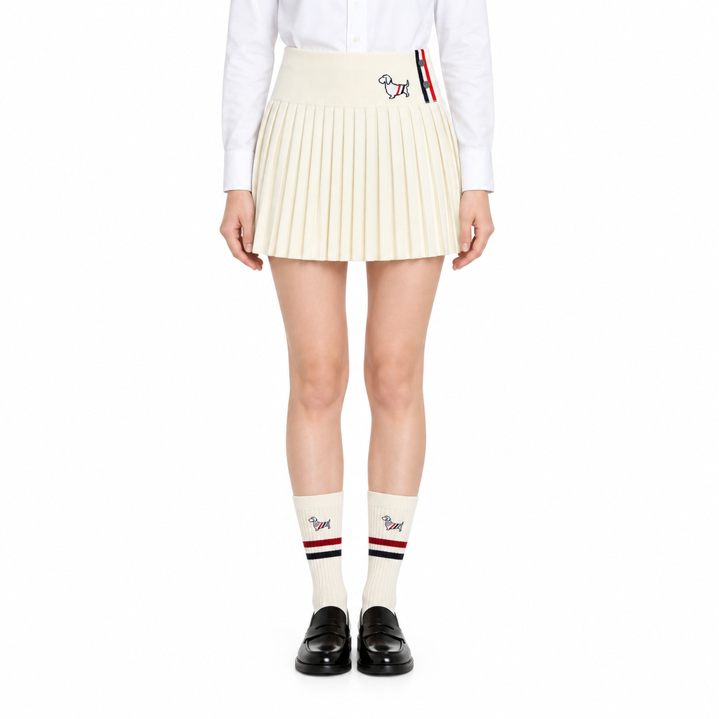 Women's Dog-Motif Knitted Pleated Skirt | Thom Browne