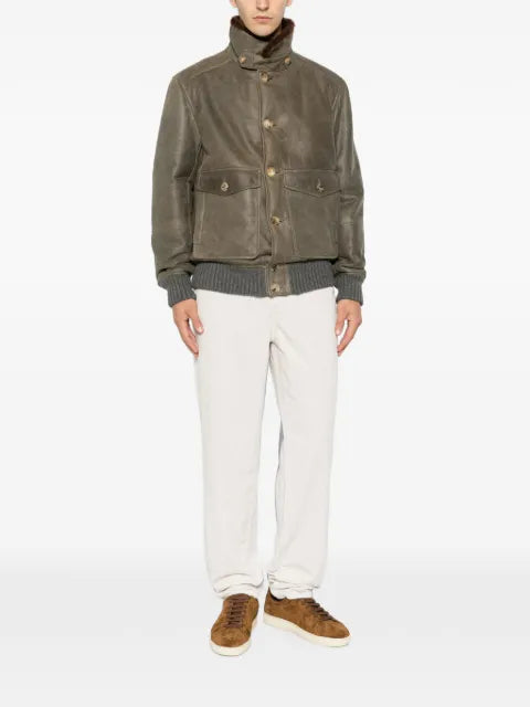 Brunello Cucinelli waxed shearling bomber jacket with shearling collar