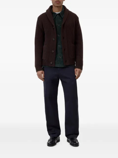 Closed ribbed shawl-collar cardigan