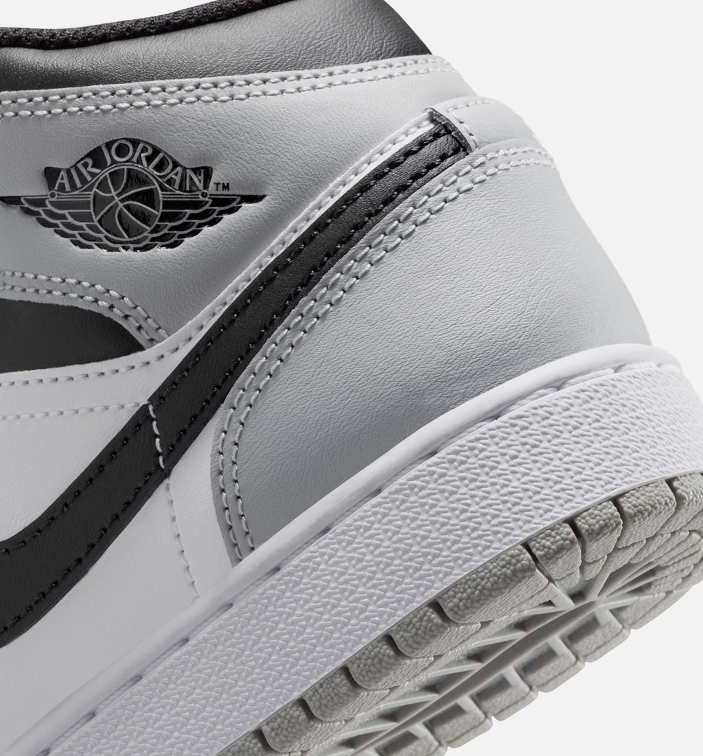 Air Jordan 1 Mid Grade School Lifestyle Shoes - White Light Smoke Grey Black
