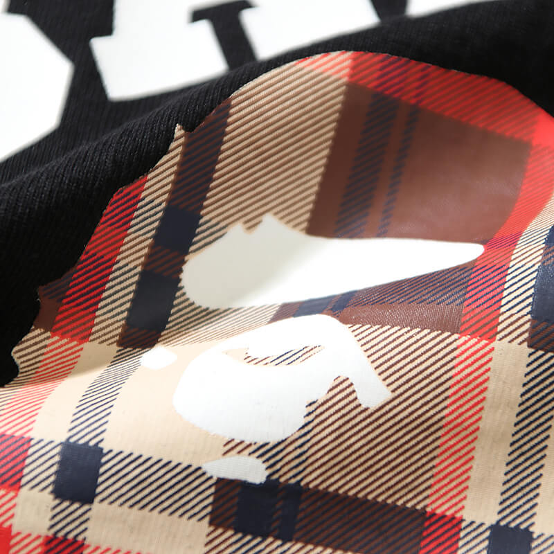 BAPE Plaid Small Ape Head Men's T-Shirt - Black