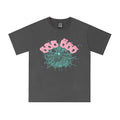 Sp5der 555 555 Teal Web & Pink Numbers Graphic Charcoal Grey Short Sleeve T-Shirt