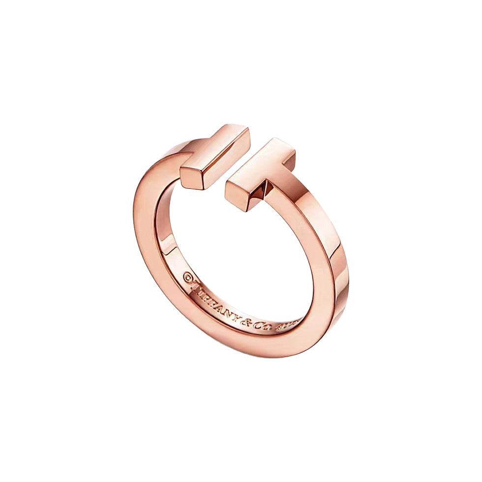 Tiffany Style T Motif Cubic Zirconia 18K Gold-Plated Ring