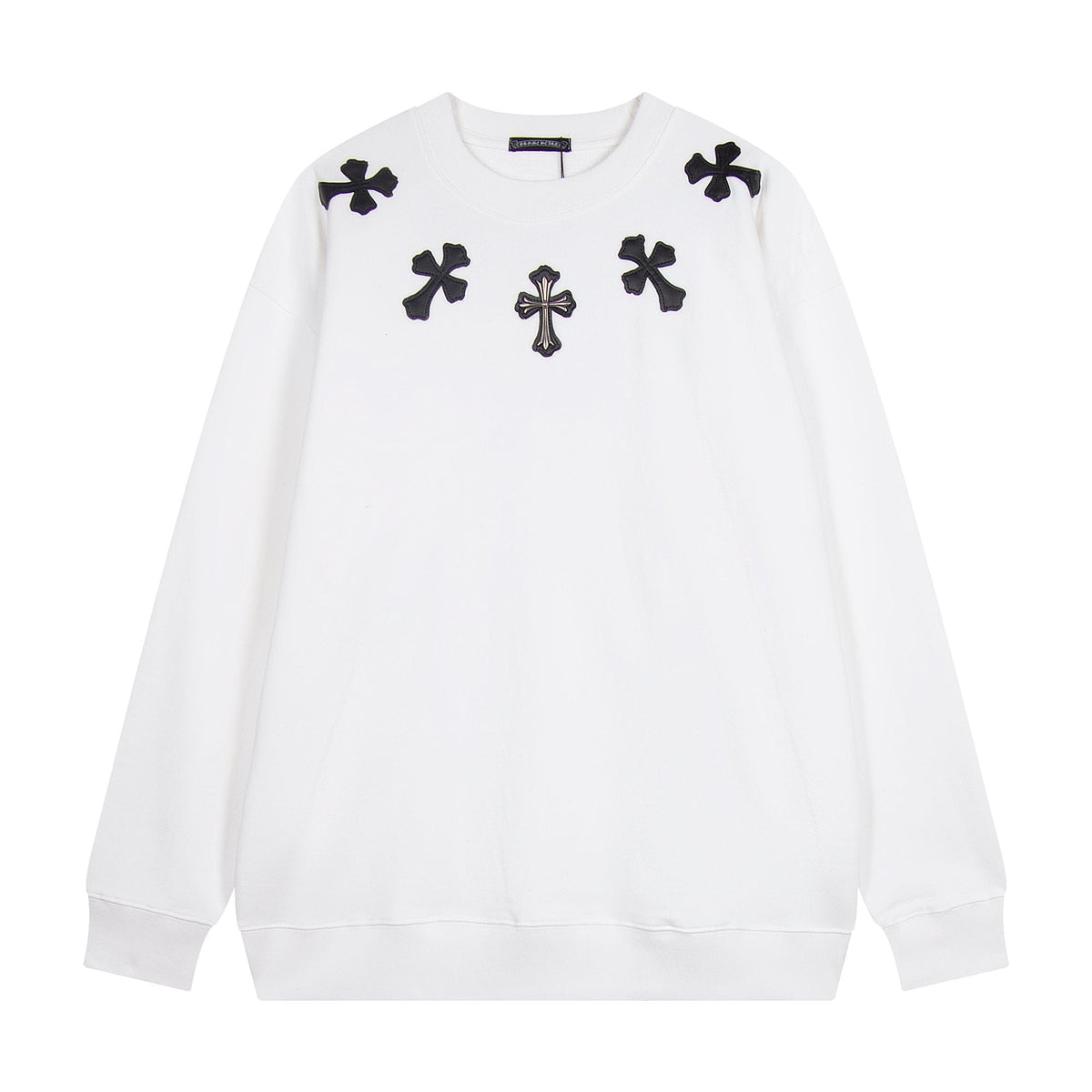 Chrome Hearts Leather Cross Metal Detail Crewneck Sweatshirt