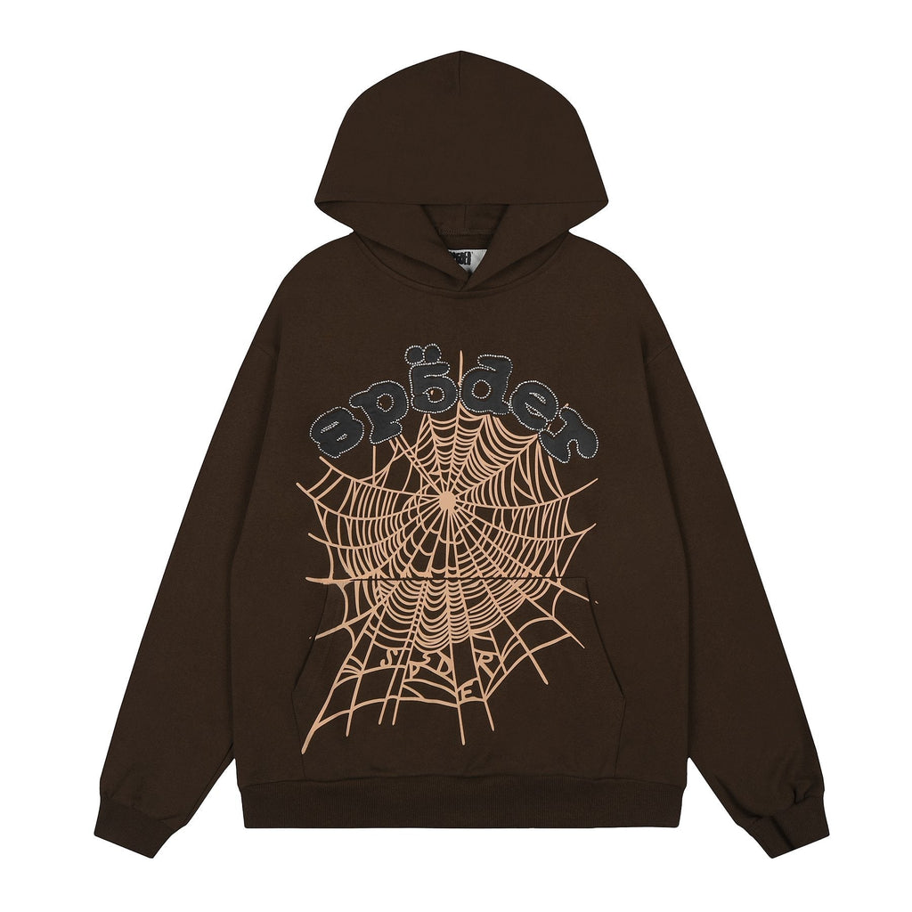 Sp5der Brown Spiderweb Hoodie & Sweatpants Matching Set