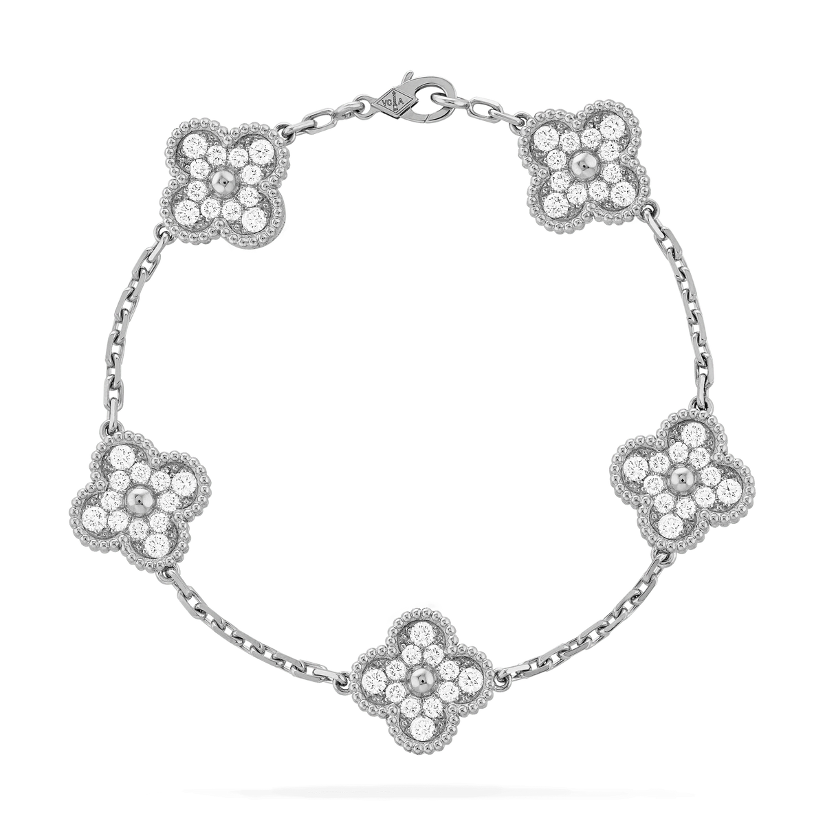 Van Cleef & Arpels CLOVER 5 MOTIFS SILVER DIAMOND BRACELET