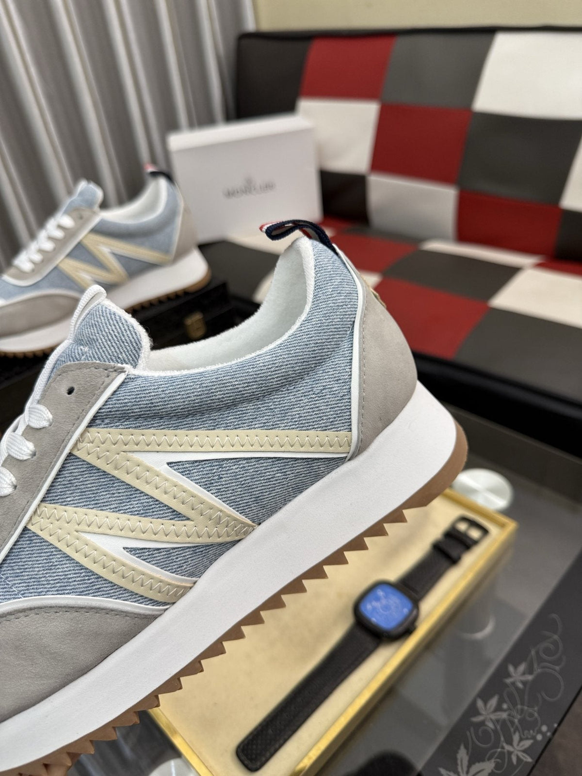 Moncler Men's Light Blue Panel Low-Top Sneakers