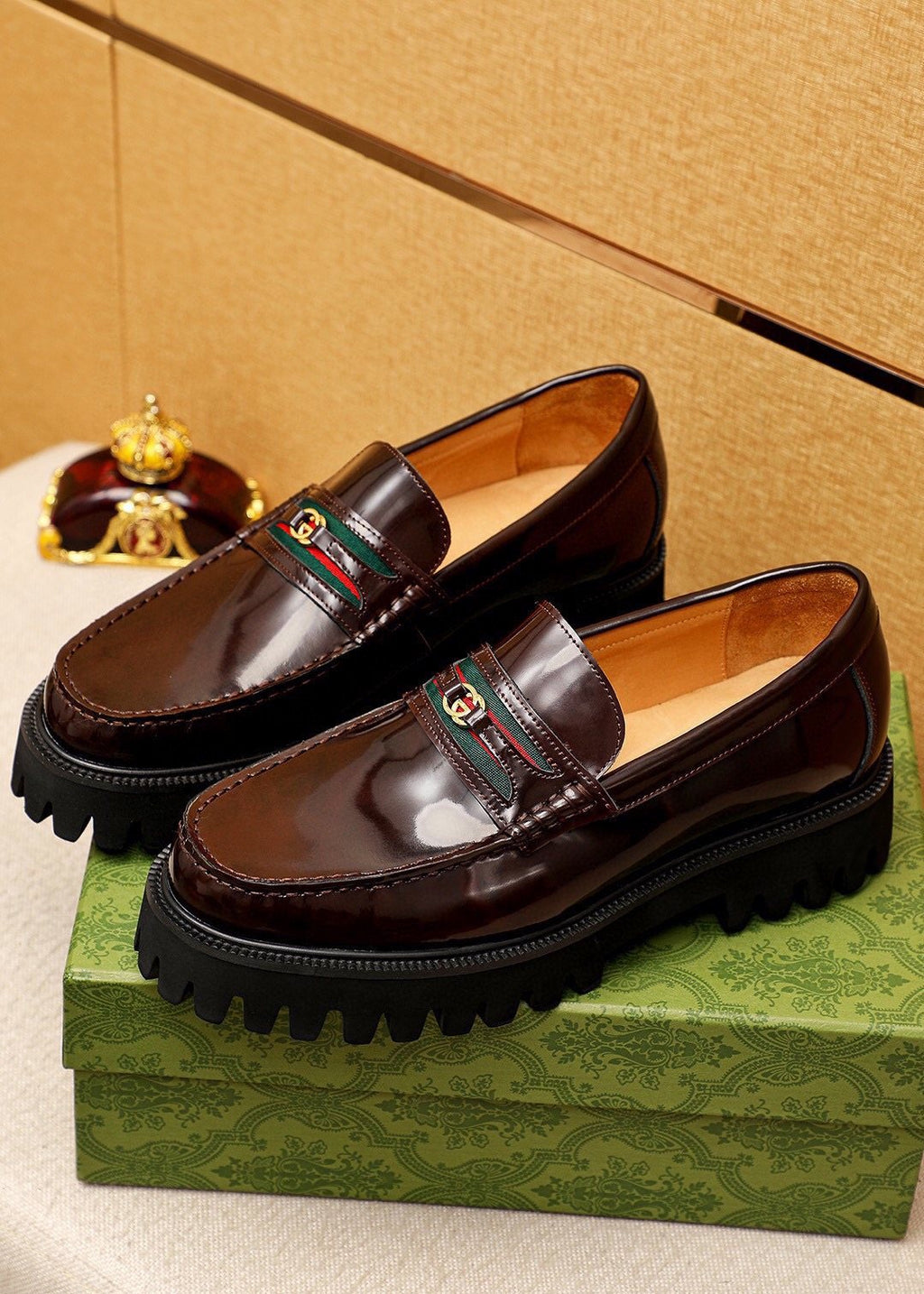 Gucci Leather Lug-Sole Loafers