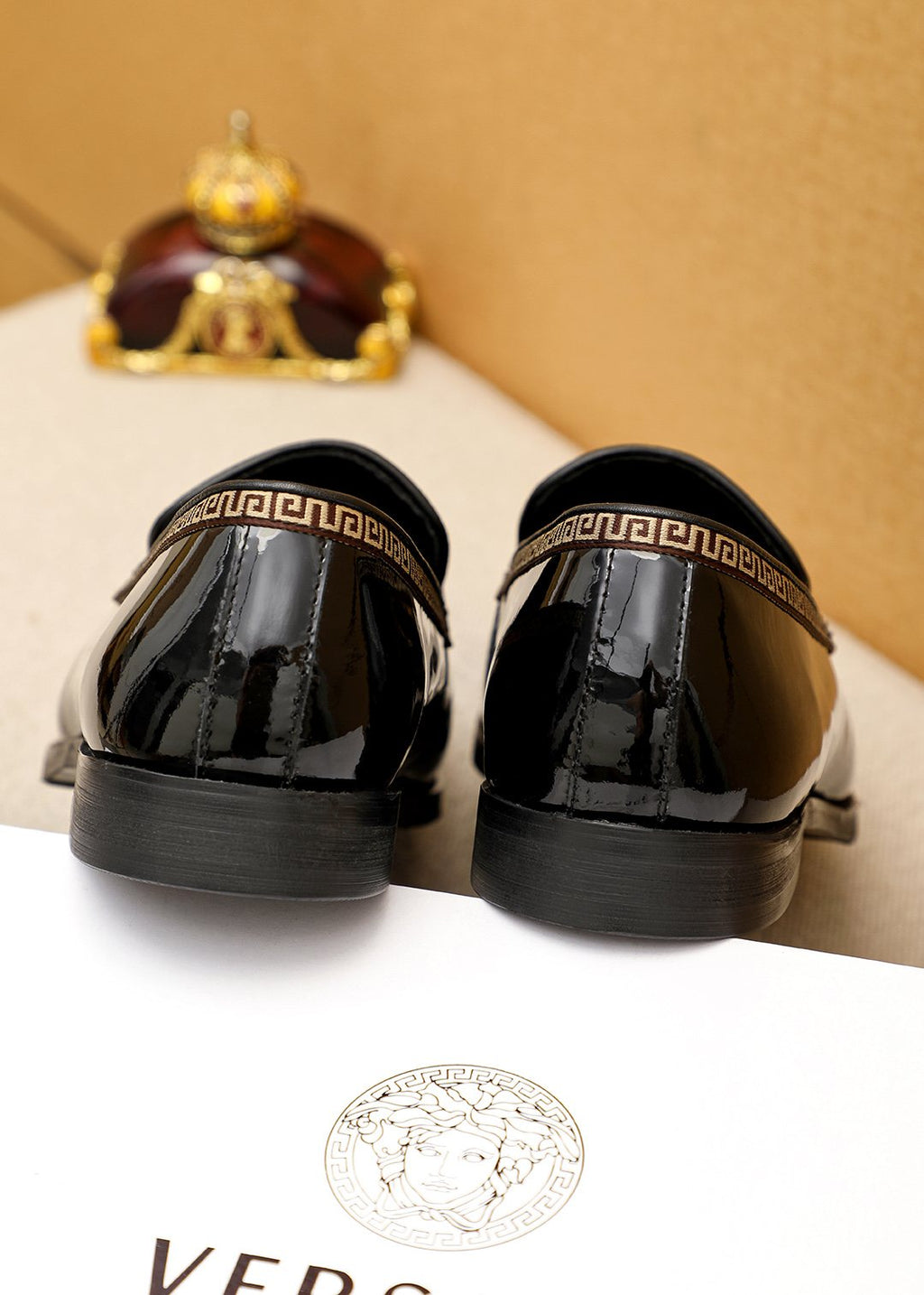 Versace Black Glossy Hardware Loafers