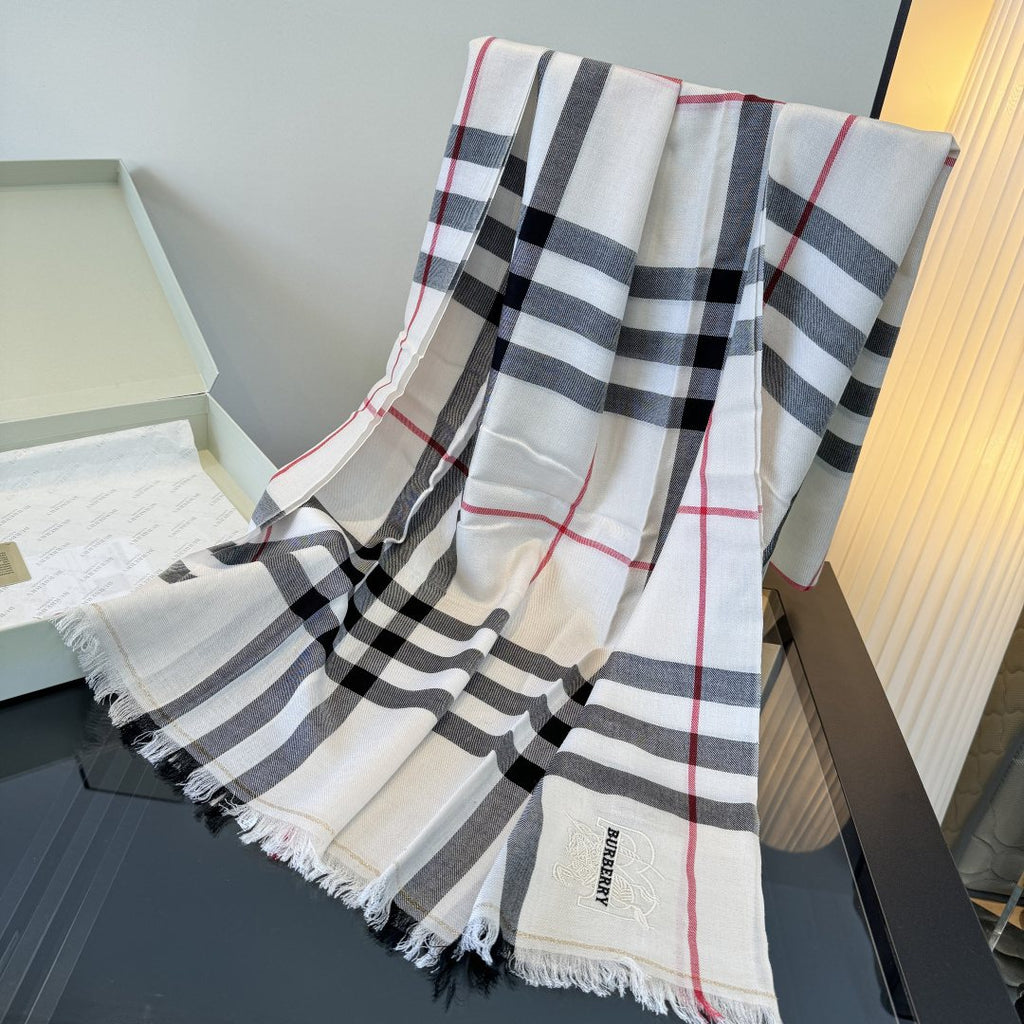 Burberry Plaid Fringe Cashmere Scarf