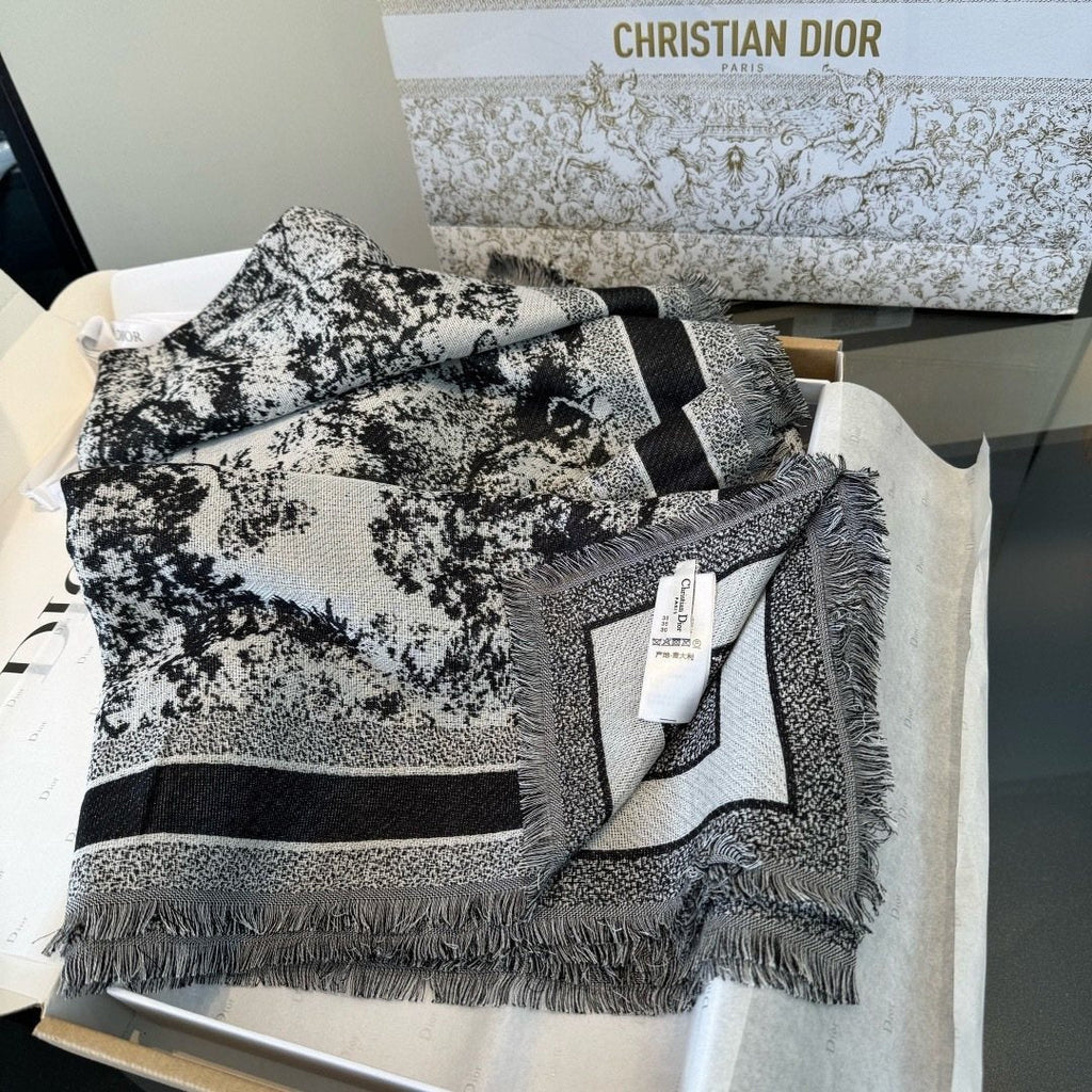 Dior Fringed Animal Print Square Scarf